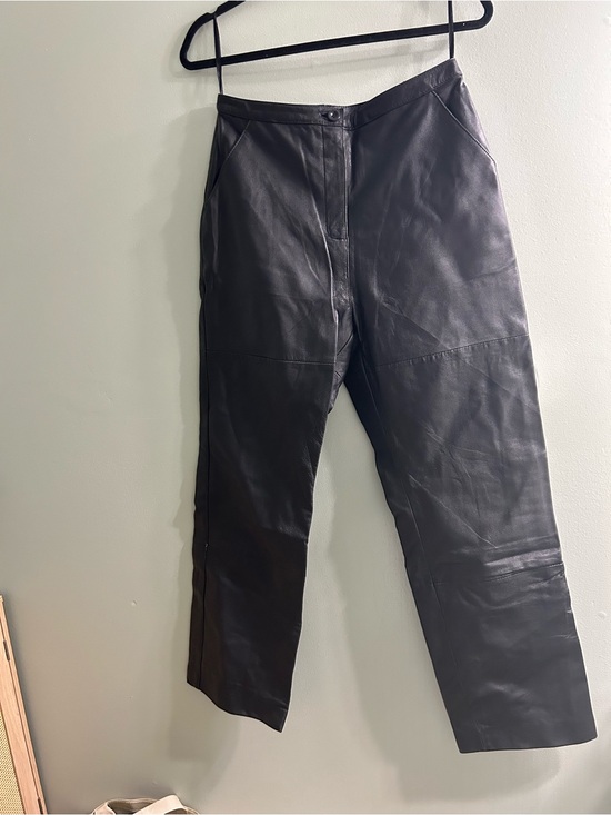 Vintage Pants - Vintage 100% leather pants wide leg straight black high rise
